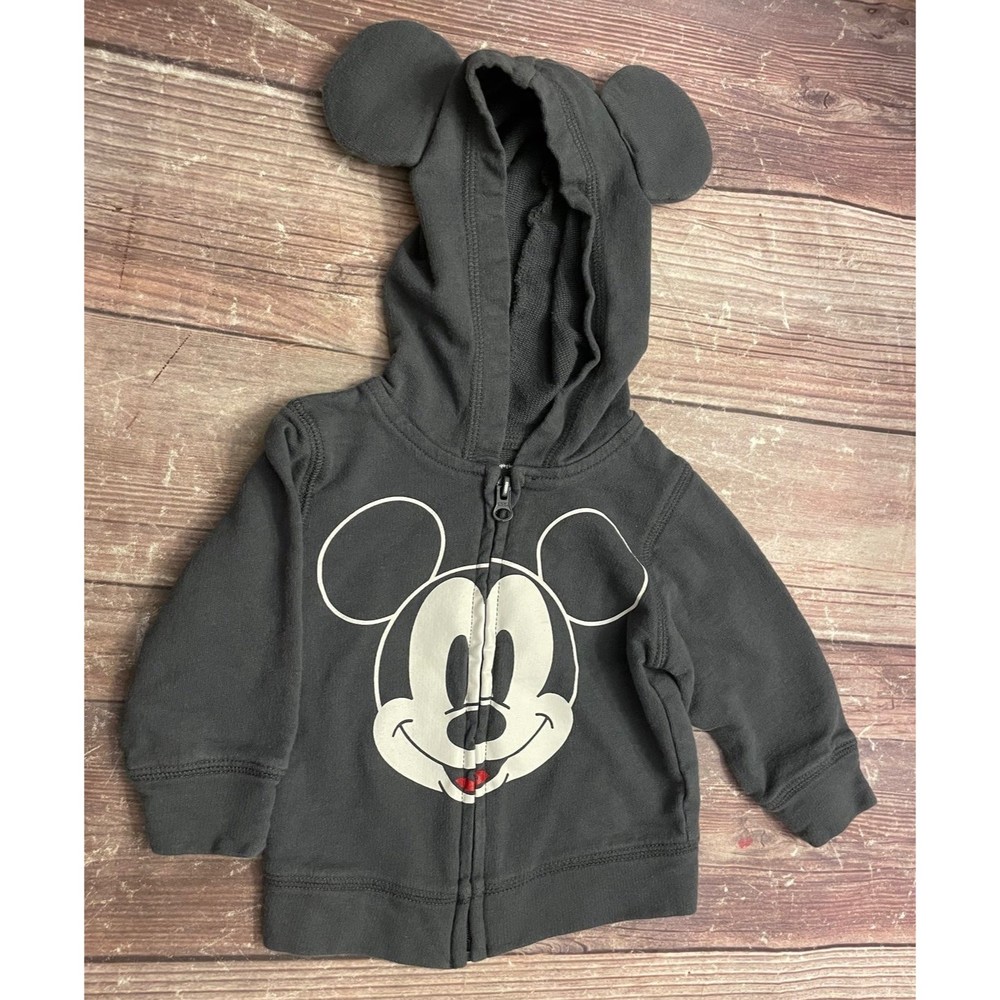 Disney Baby Boy Mickey Mouse Grey Gray Hoodie with Mouse Ears, Size 3 months